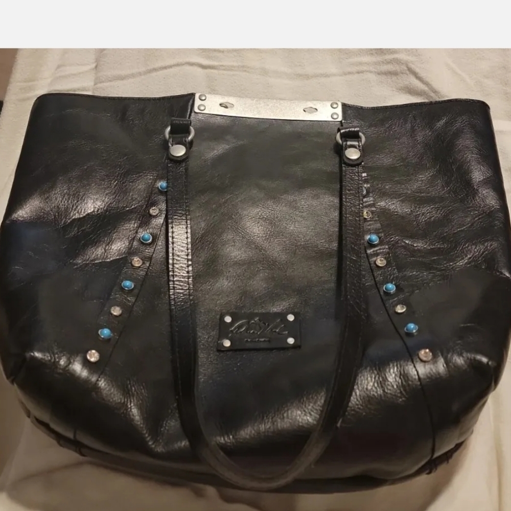PATRICIA NASH BENVENUTO Black Large Tote  With Turquoise And Crystal Details